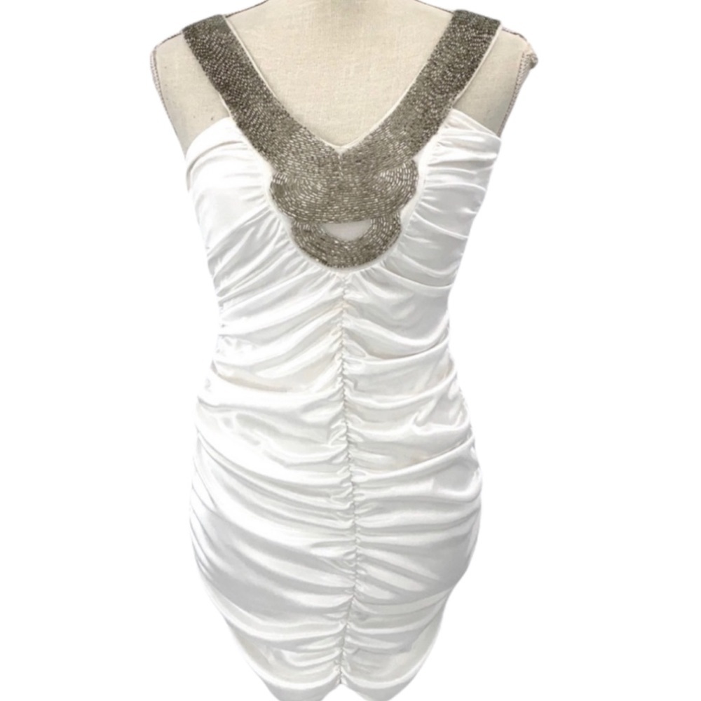 Finesse White ruched dress Bedazzled dress